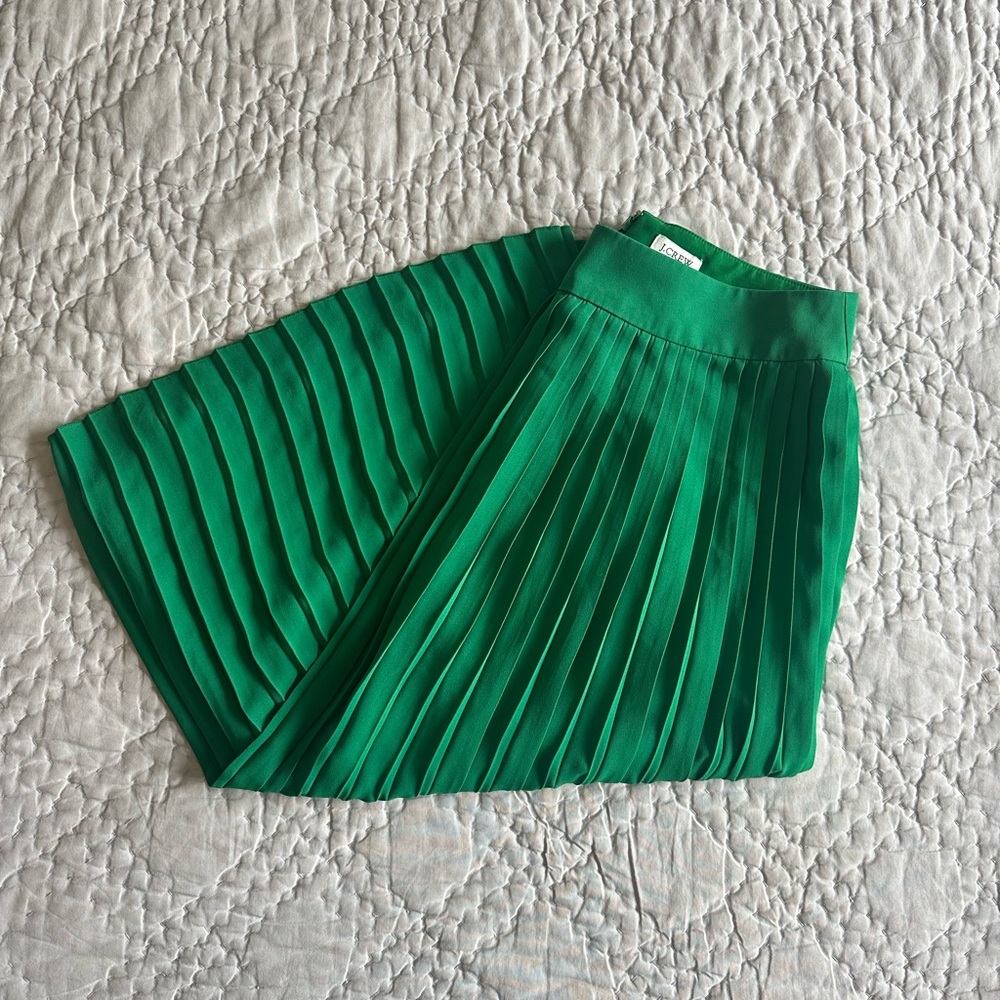 J. Crew Green Pleated Midi Skirt